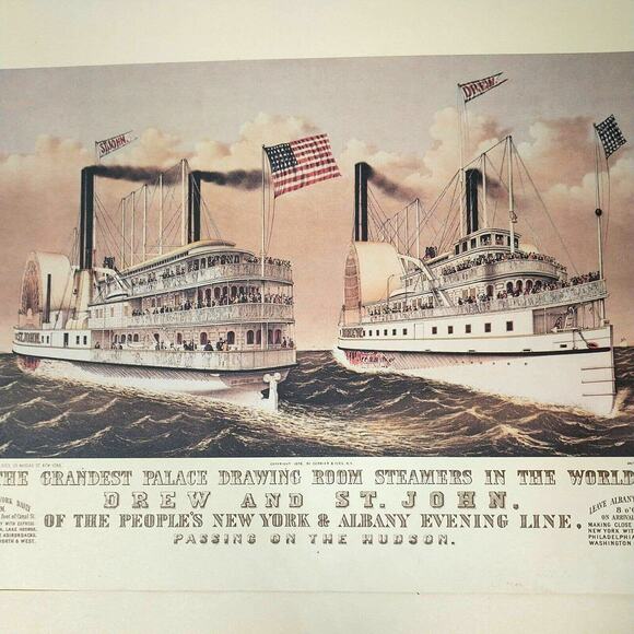 4 Currier And Ives The River Lithograph Prints Mississippi Steamboat Mayflower - Picture 4 of 15
